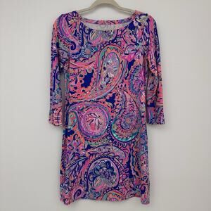 Lilly Pulitzer Womens S UPF 50+ Sophie Dress Blue Current Drop Me A Lime Jersey